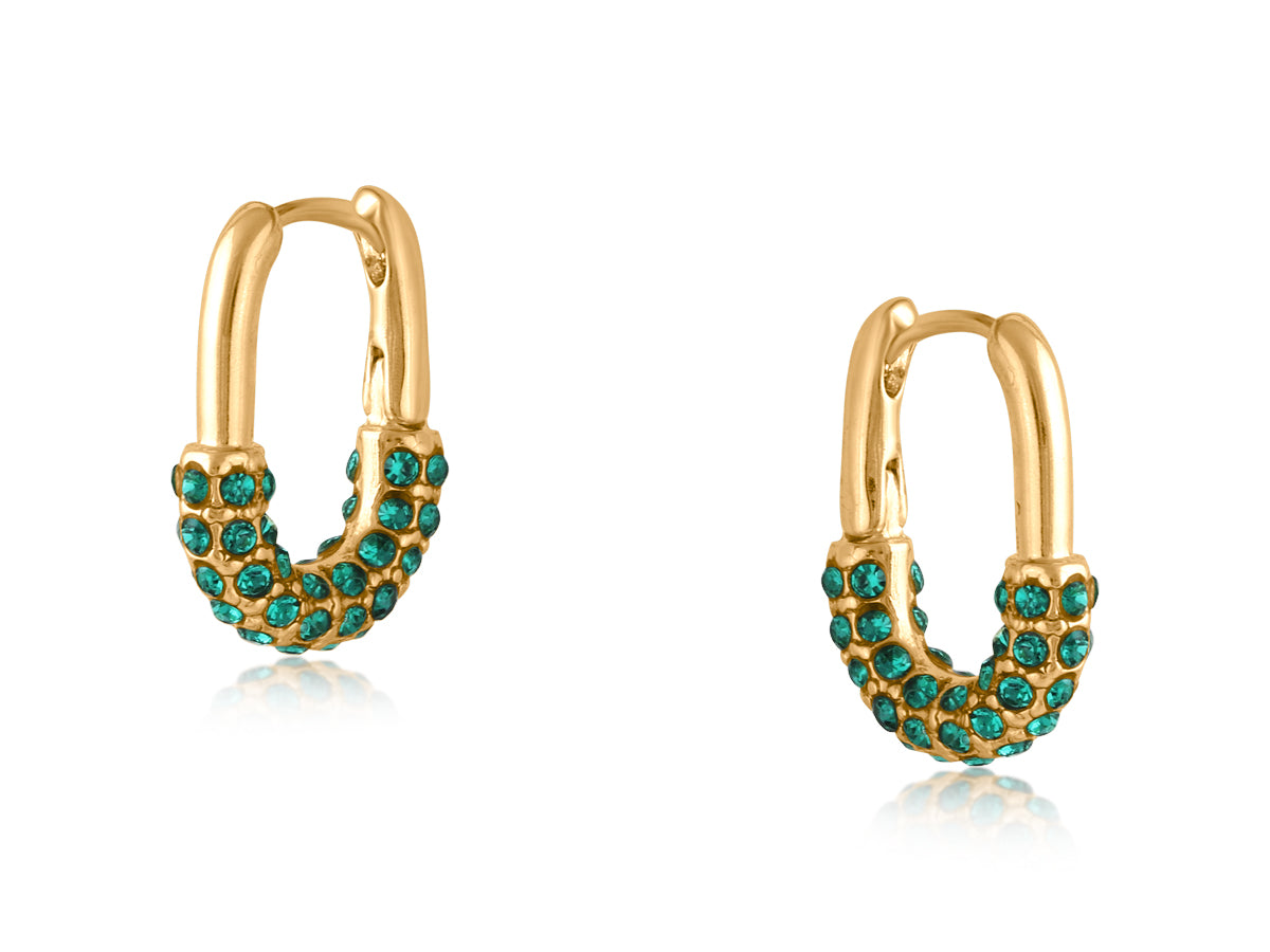 Valencia Gold Metal Emerald Pave Hoop Earring 3561
