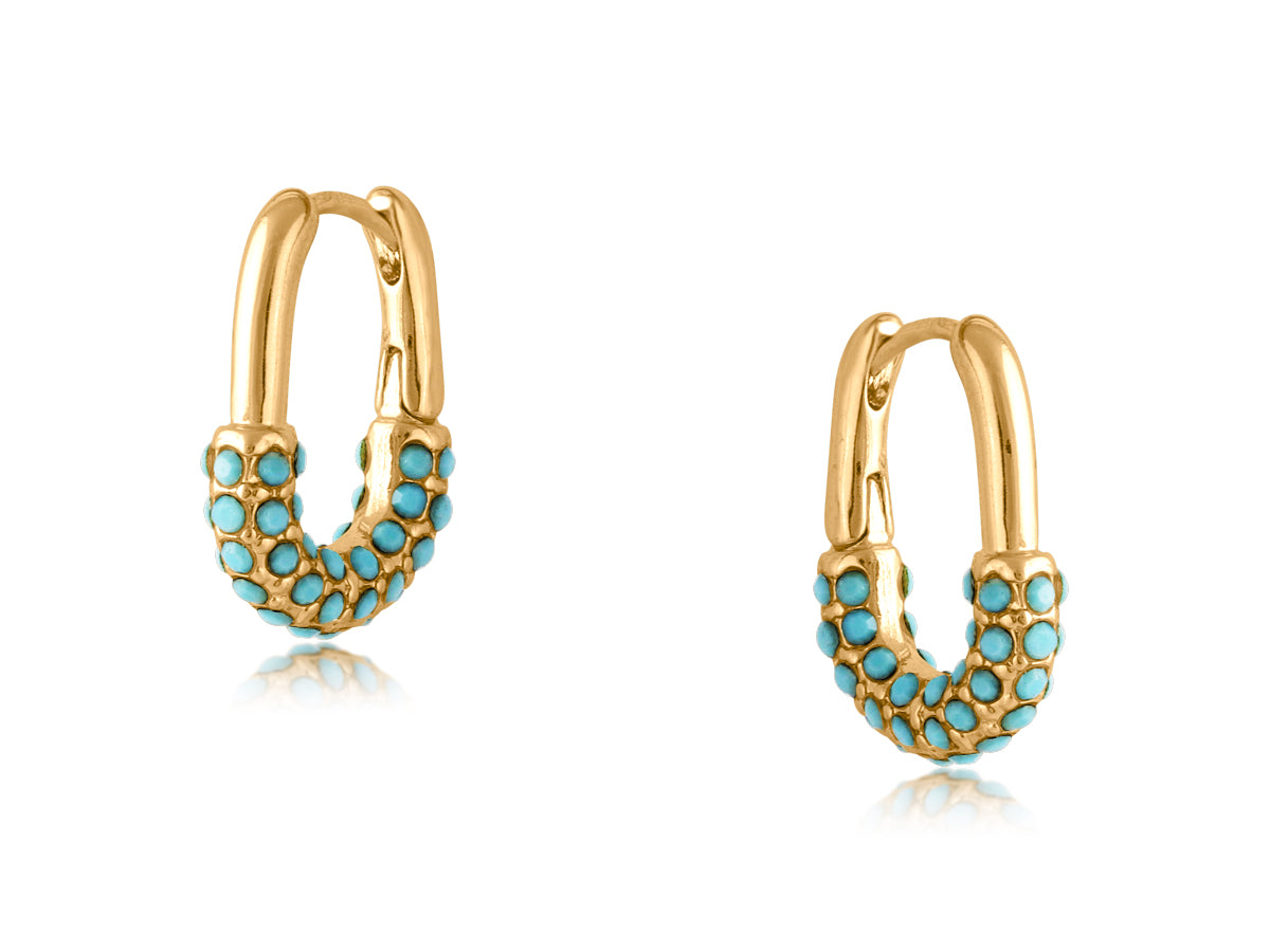 Valencia Gold Metal Turquoise Pave Hoop Earring 3561