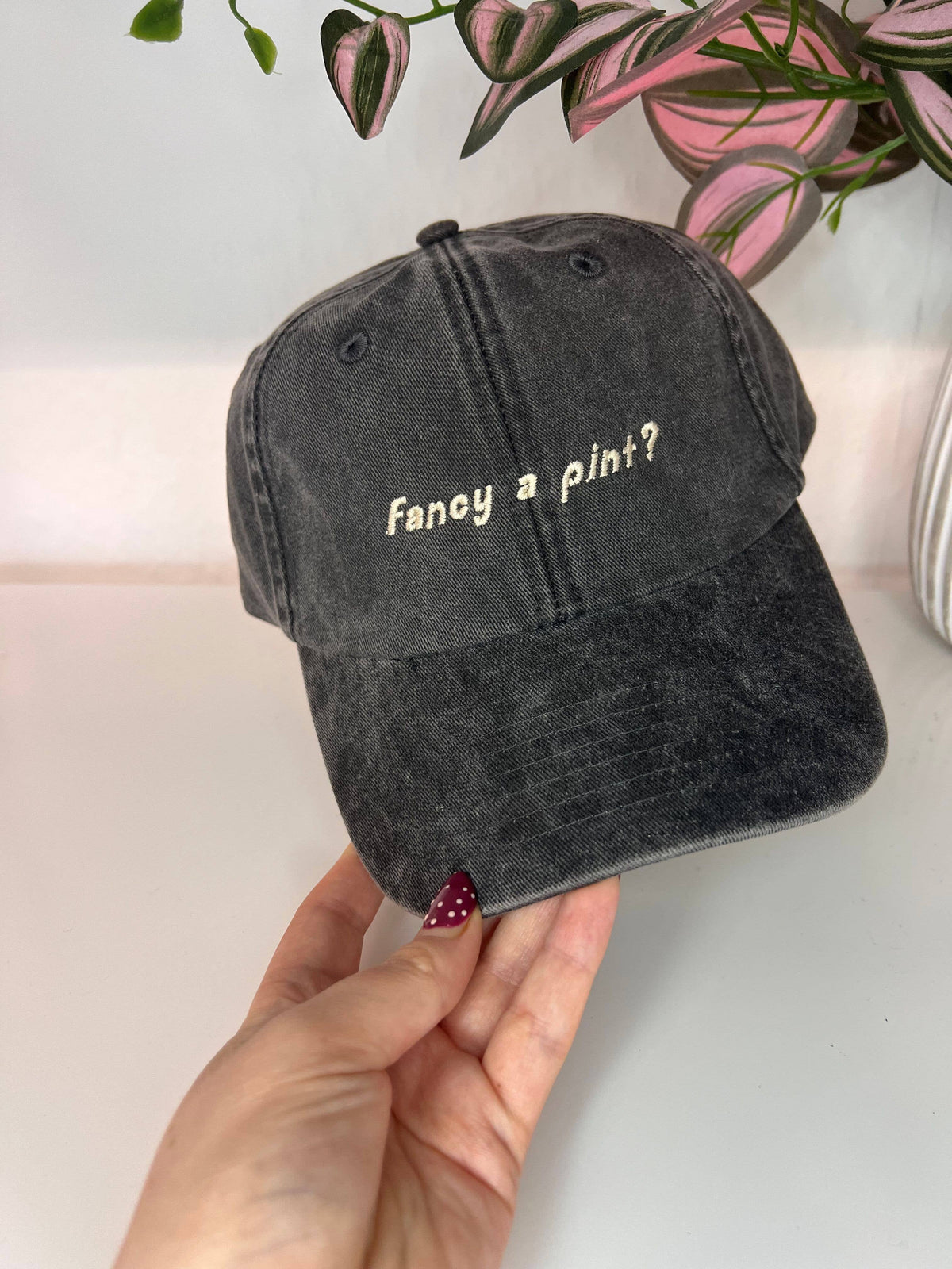 Fancy a pint? Embroidered Vintage Cap: Vintage Black