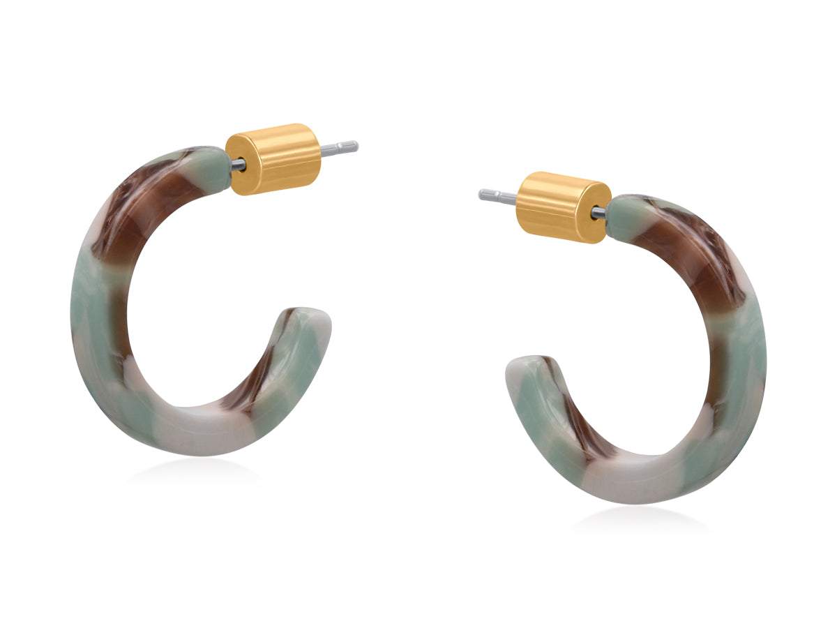 Alba Multi Green Brown Resin Tiny Hoop Earring 3918-1