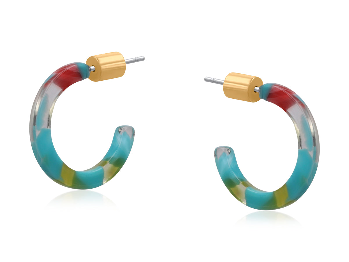 Genoa Multi Blue Red Resin Tiny Hoop Earring 3919-1
