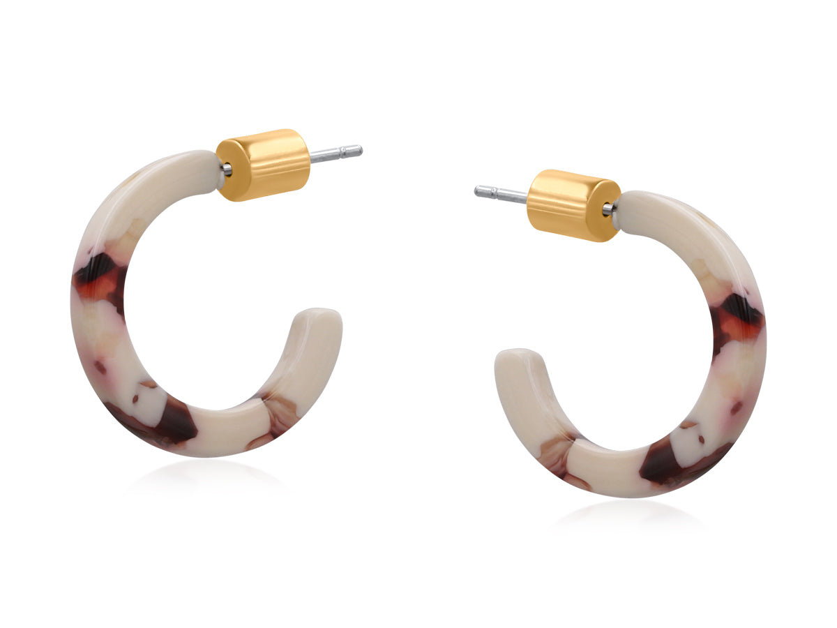 Genoa Multi Beige Brown Resin Tiny Hoop Earring 3919-2
