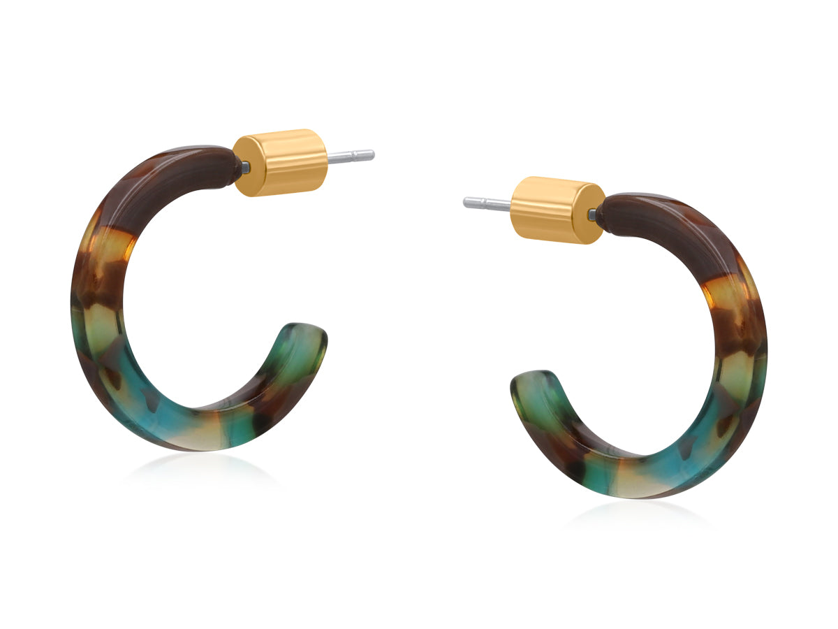 Anna Multi Blue Brown Resin Tiny Hoop Earring 3920-2