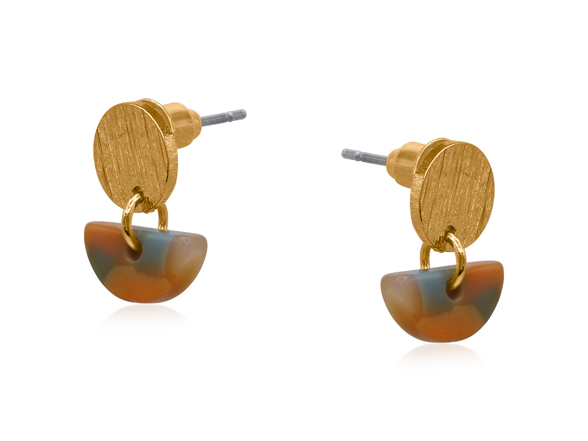 Fabia Gold Metal Multi Orange Red Resin Disc Drop Earring 3921-1
