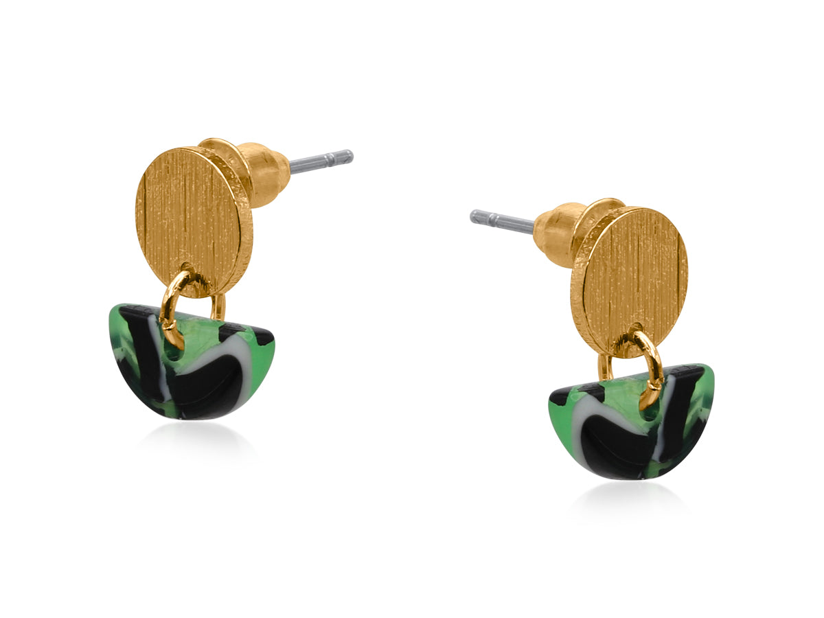 Lucce Gold Metal Green Multi Resin Disc Drop Earring 3922-1