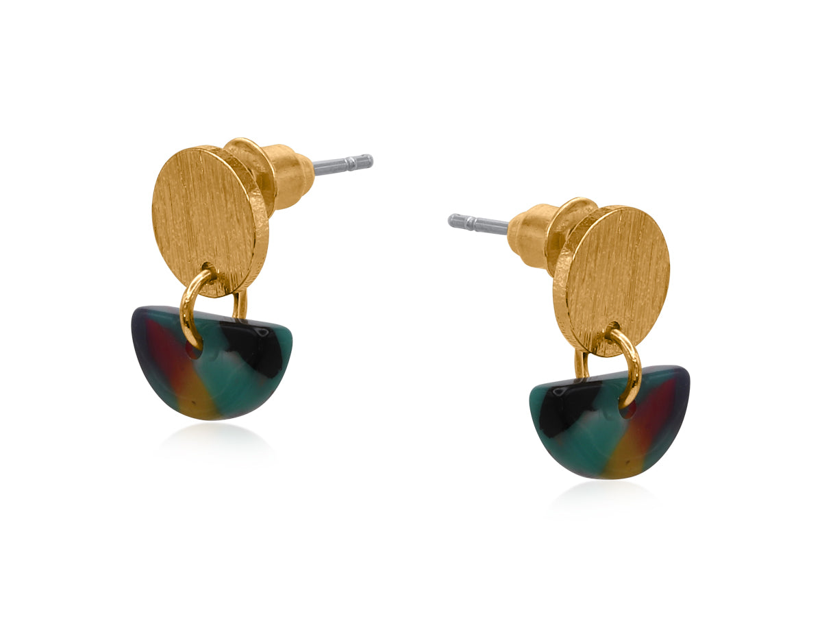 Padua Gold Metal Purple Green Multi Resin Disc Drop Earring 3923-2