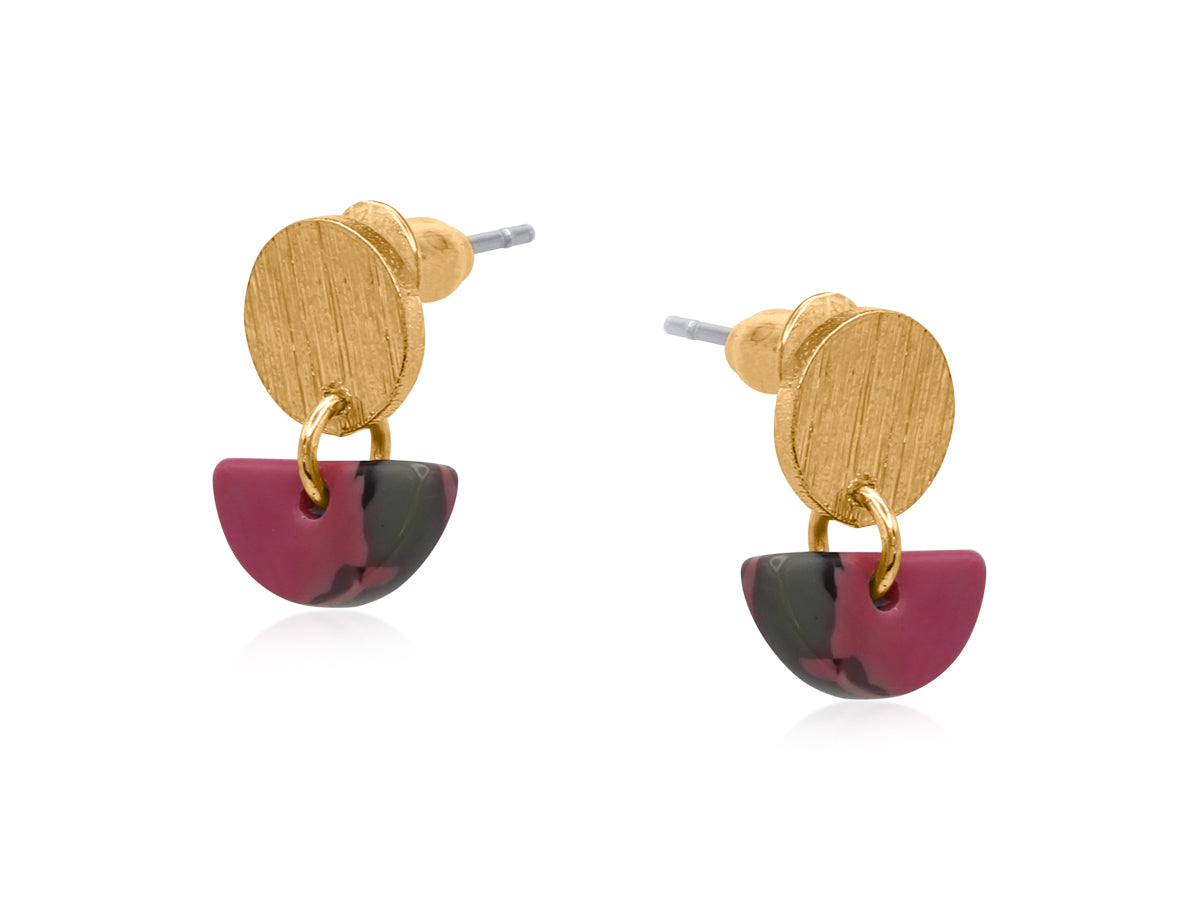 Padua Gold Metal Punk Taupe Multi Resin Disc Drop Earring 3923-1