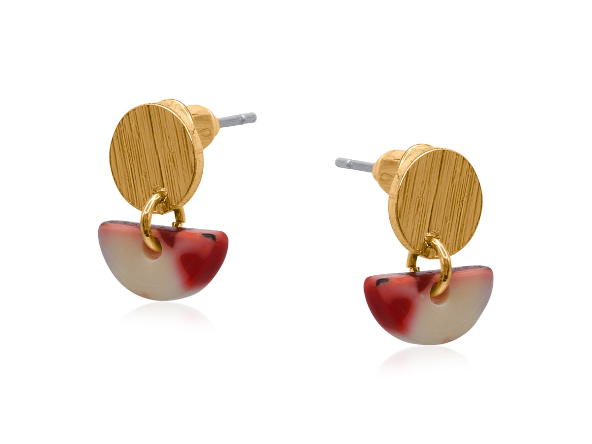 Alba Gold Metal Red Taupe Multi Resin Disc Drop Earring 3924-1