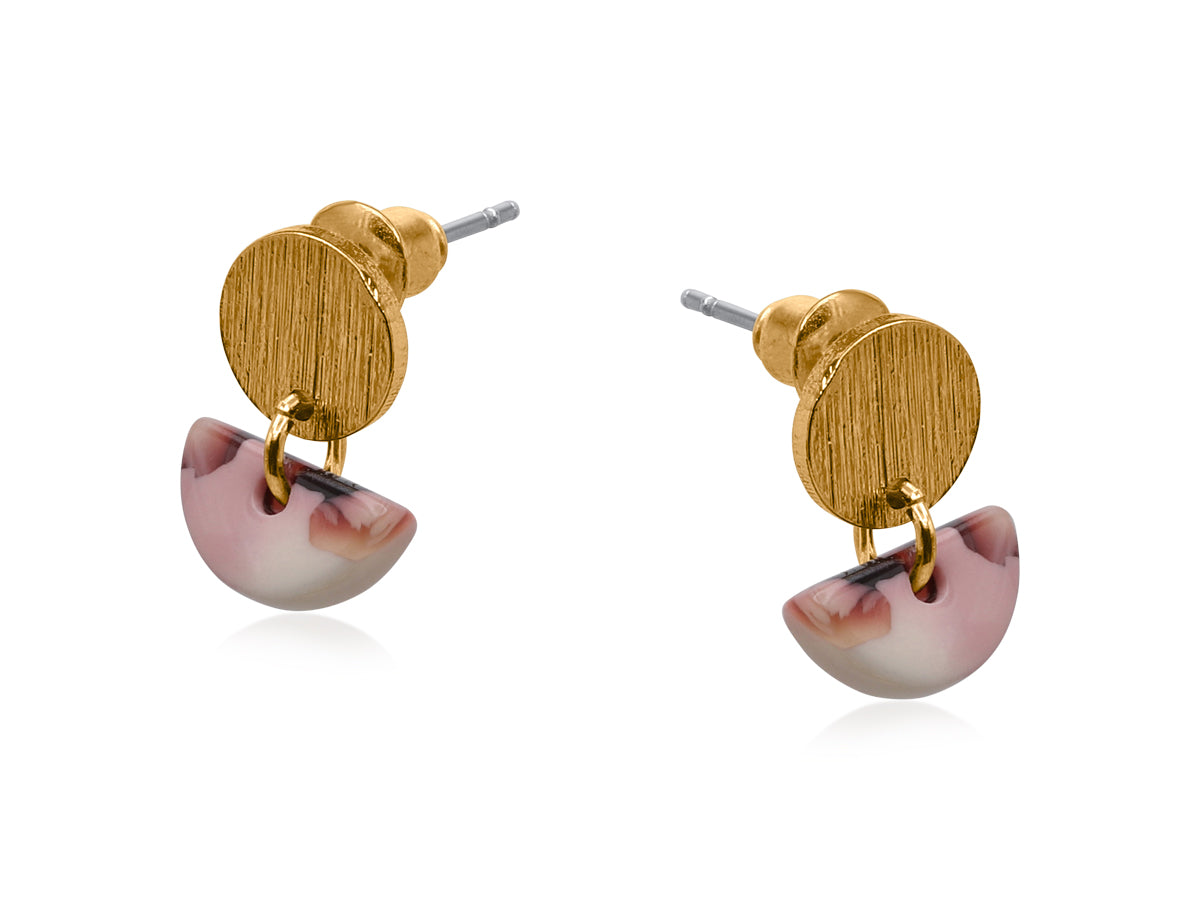 Genoa Gold Metal Beige Brown Multi Resin Disc Drop Earring 3925-2