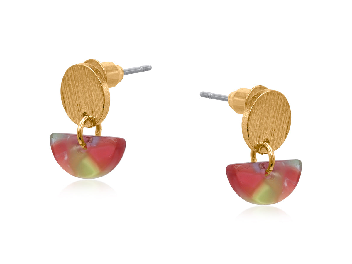 Anna Gold Metal Lime Red Multi Resin Disc Drop Earring 3926-1