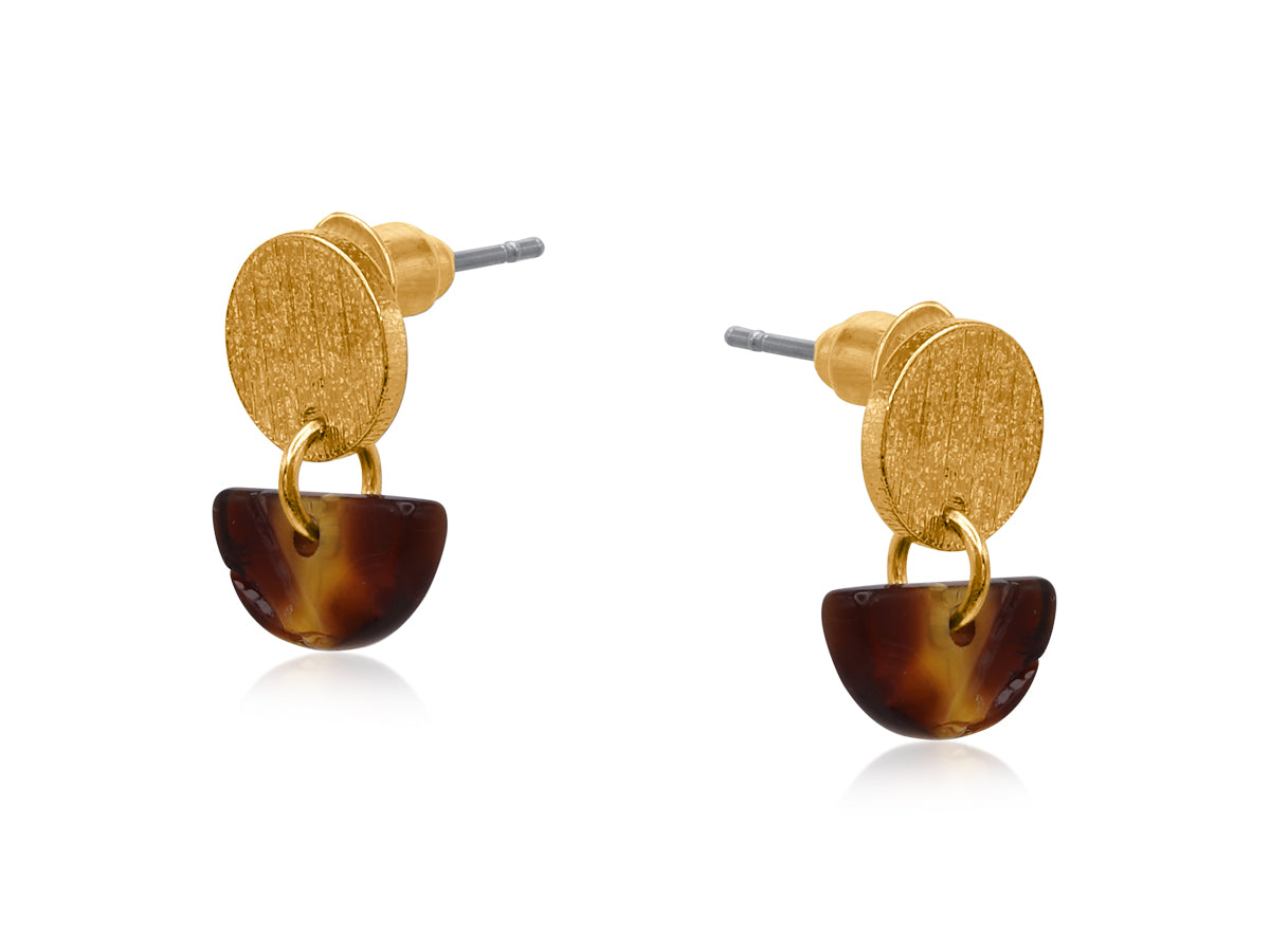 Anna Gold Metal Blue Brown Multi Resin Disc Drop Earring 3926-2