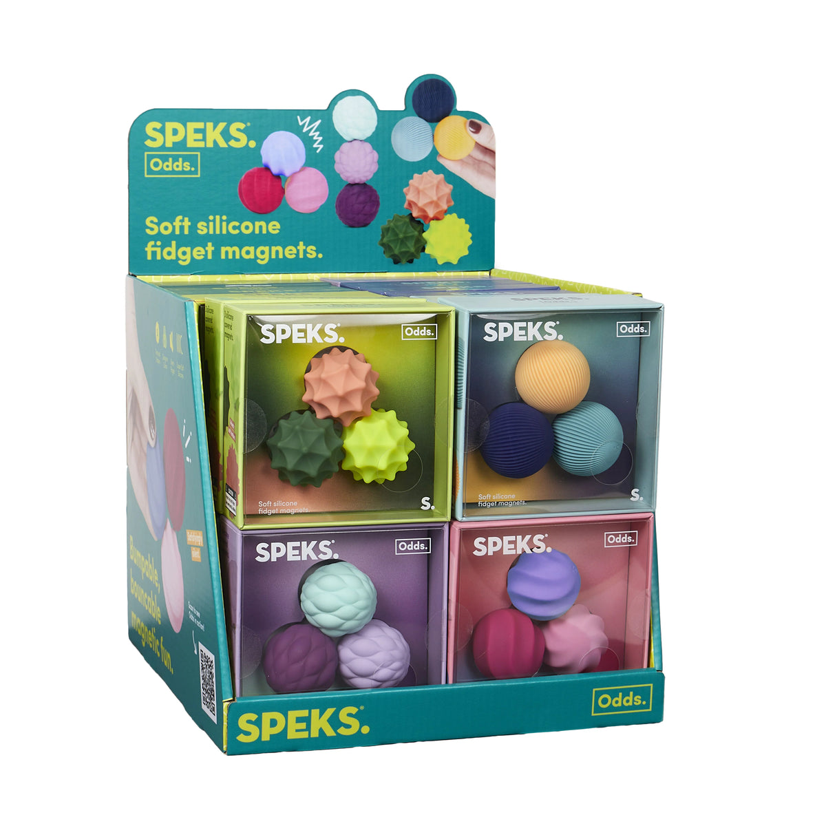 Odds Silicone Fidget Magnets - Vivid Mix 24 Units with Display - 6 of Each Colour