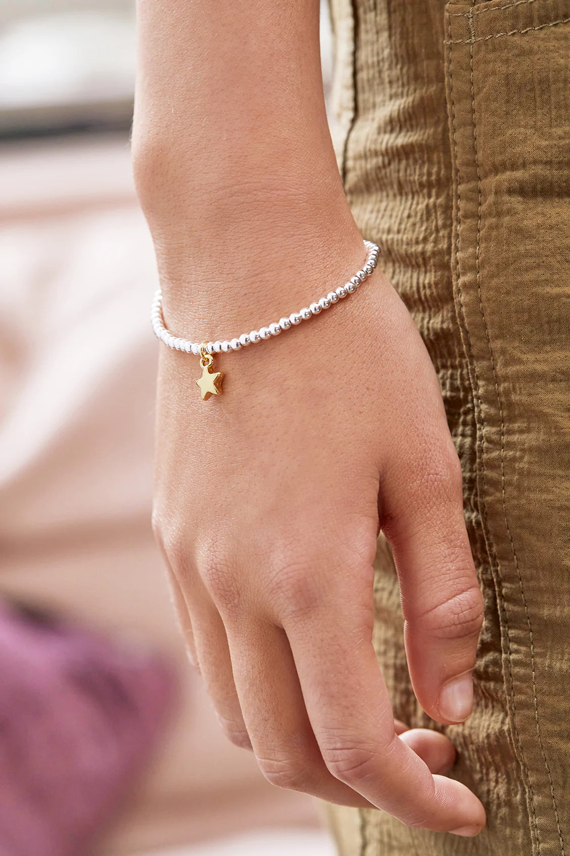 Sienna Beaded Puffy Star Gold Plated Charm Bracelet