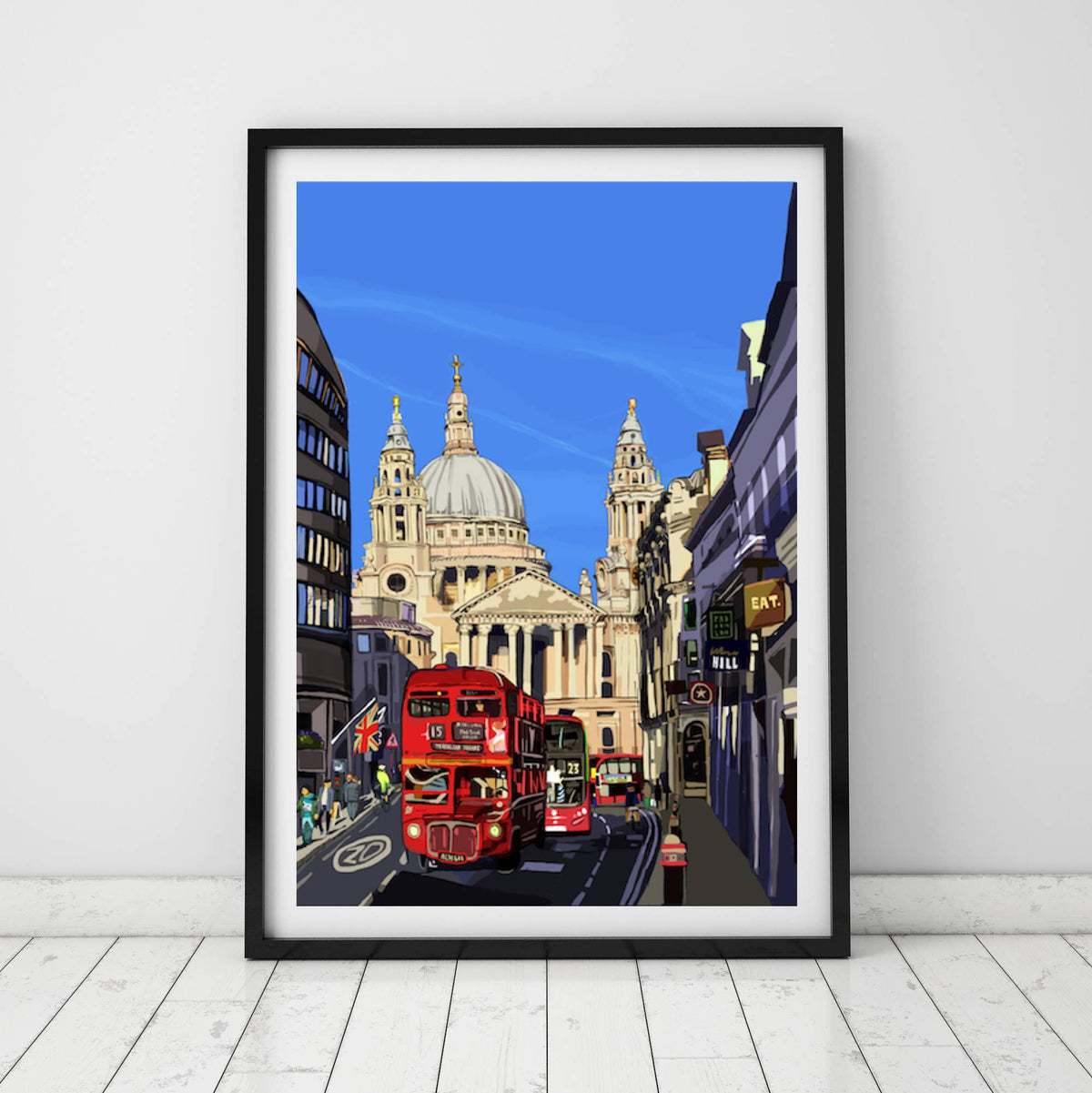 St Paul's Cathedral, London Illustration Print: Blue / A3