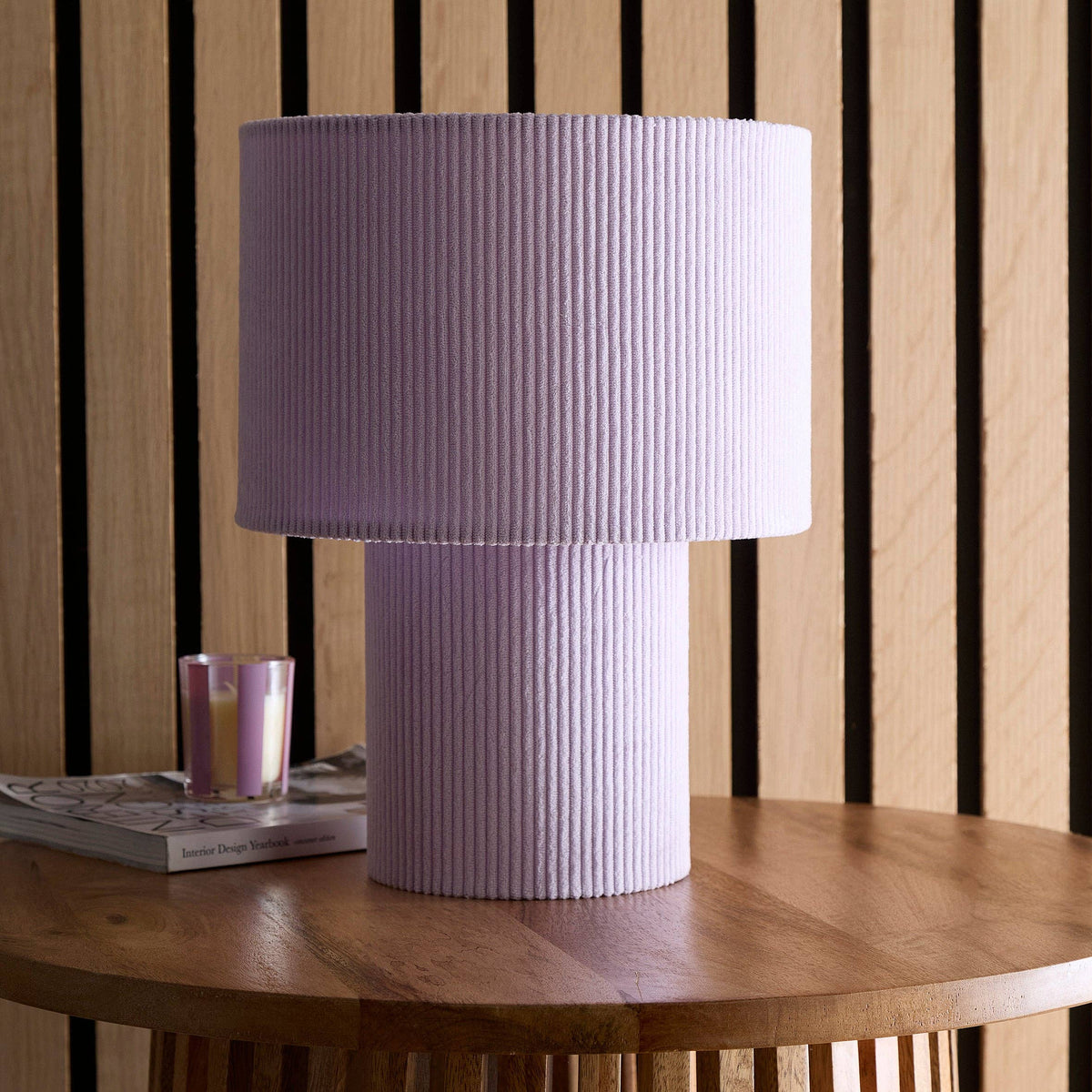 Striped Velvet Table Lamps in a Corduroy Design Available in Ivory, White, Lilac, Dark Green, Soft Green and Brown: Brown