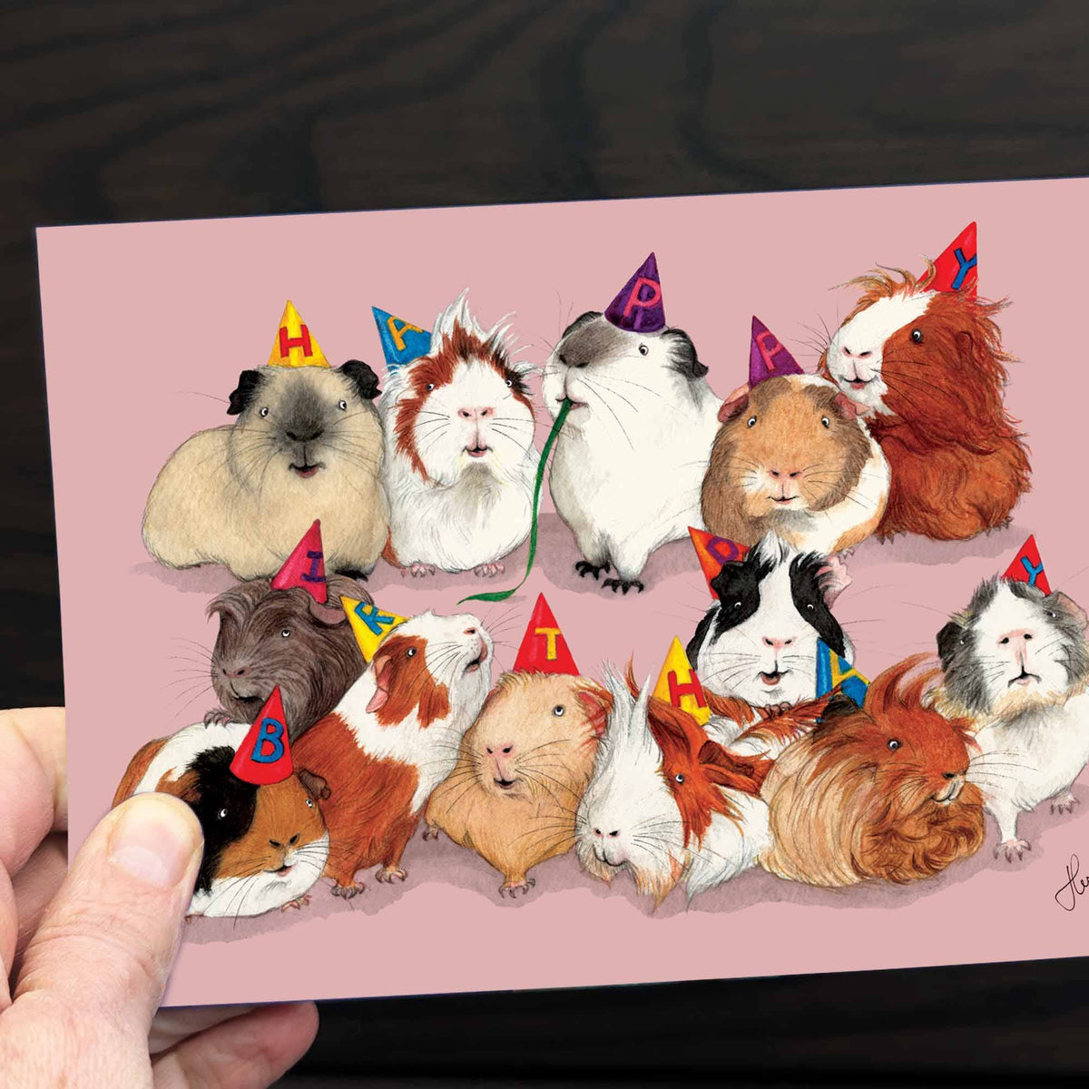 Guinea pigs in party hats card, Cute piggy Birthday card