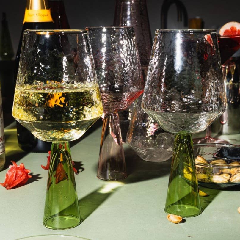Wine Glass Claude, clear / green, set of 2