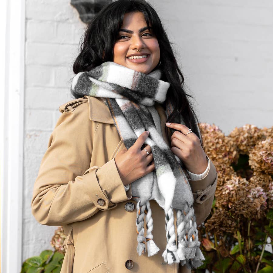 Charcoal Tartan Winter Scarf