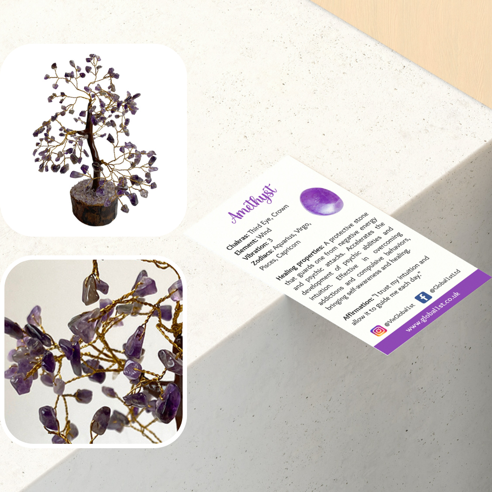 Gemstone Tree, 200 Beads, 20cm: Amethyst and Rose Quartz