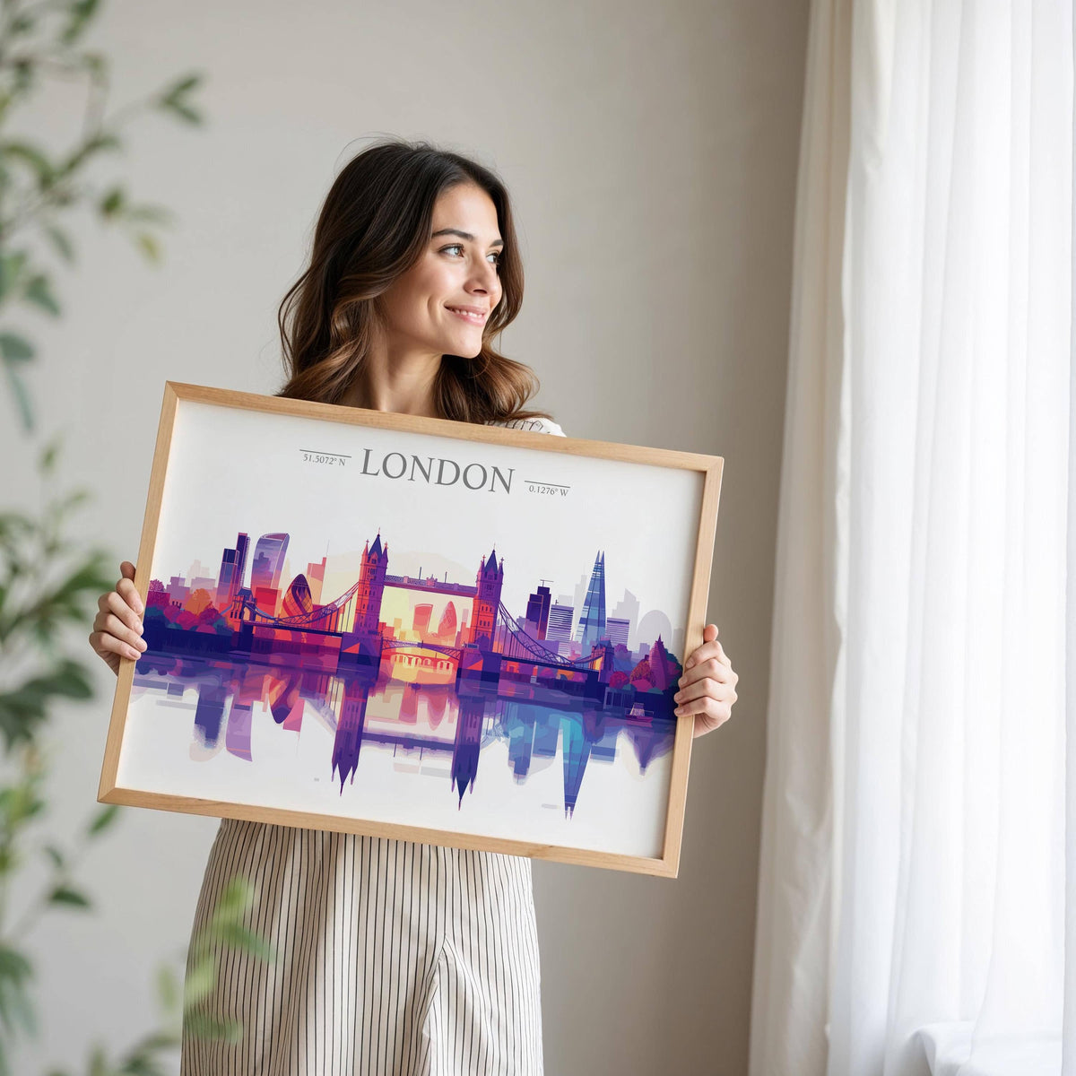 London Skyline Travel Poster Wall Art Landscape, Travel Print of London, London Art Lovers Gift,  UK Art Gift: Fine Art Print / A4 - 8.27 x11.69