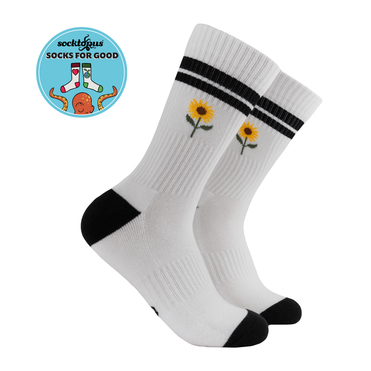 Sunflowers Athletic Socks: WHITE / ONE SIZE (UK 5-11 / EU 38-45 / US 7-12)