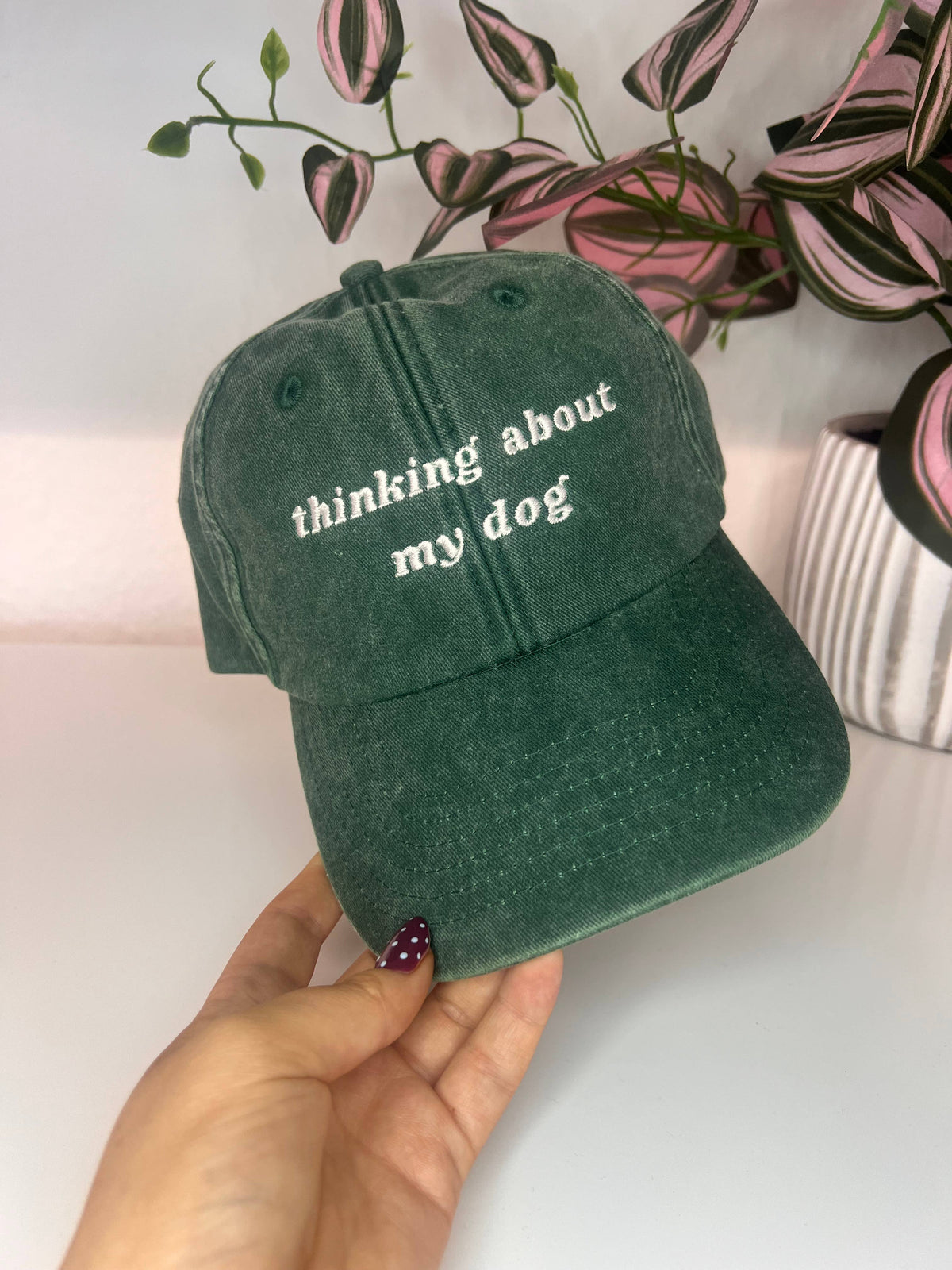 Thinking About My Dog Embroidered Vintage Cap: Vintage Light Denim
