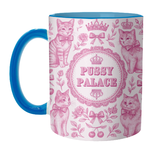 Mugs 'Pussy Palace' by Lilly Rose: Mug Colour Inner & Handle 11oz - Pink