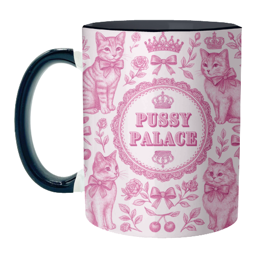 Mugs 'Pussy Palace' by Lilly Rose: Mug Colour Inner & Handle 11oz - Pink