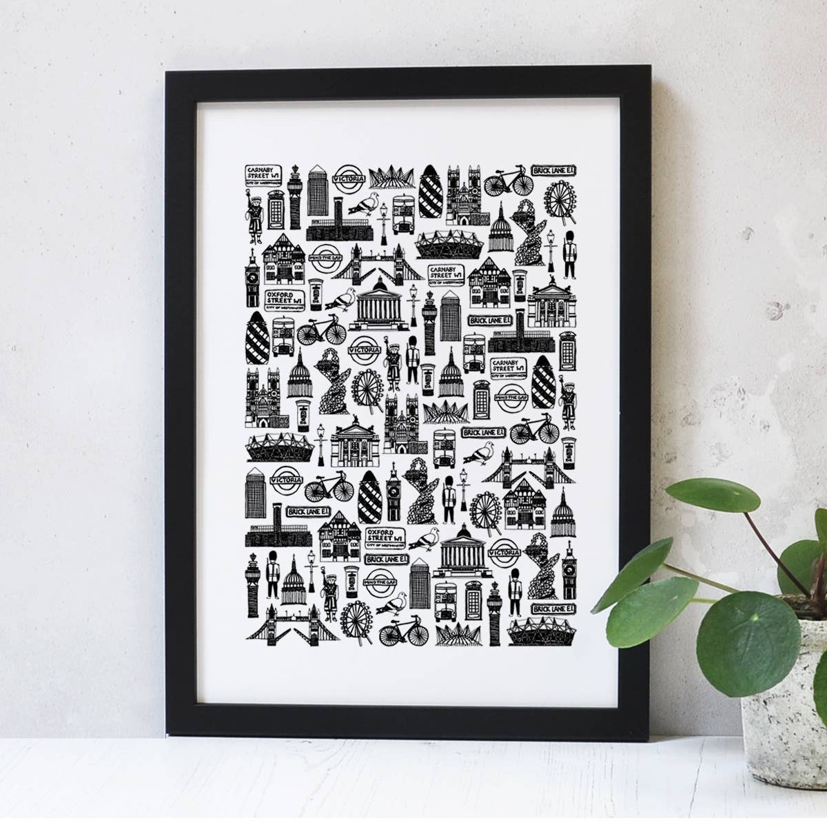 London Illustrated Black And White Print: A3 unframed