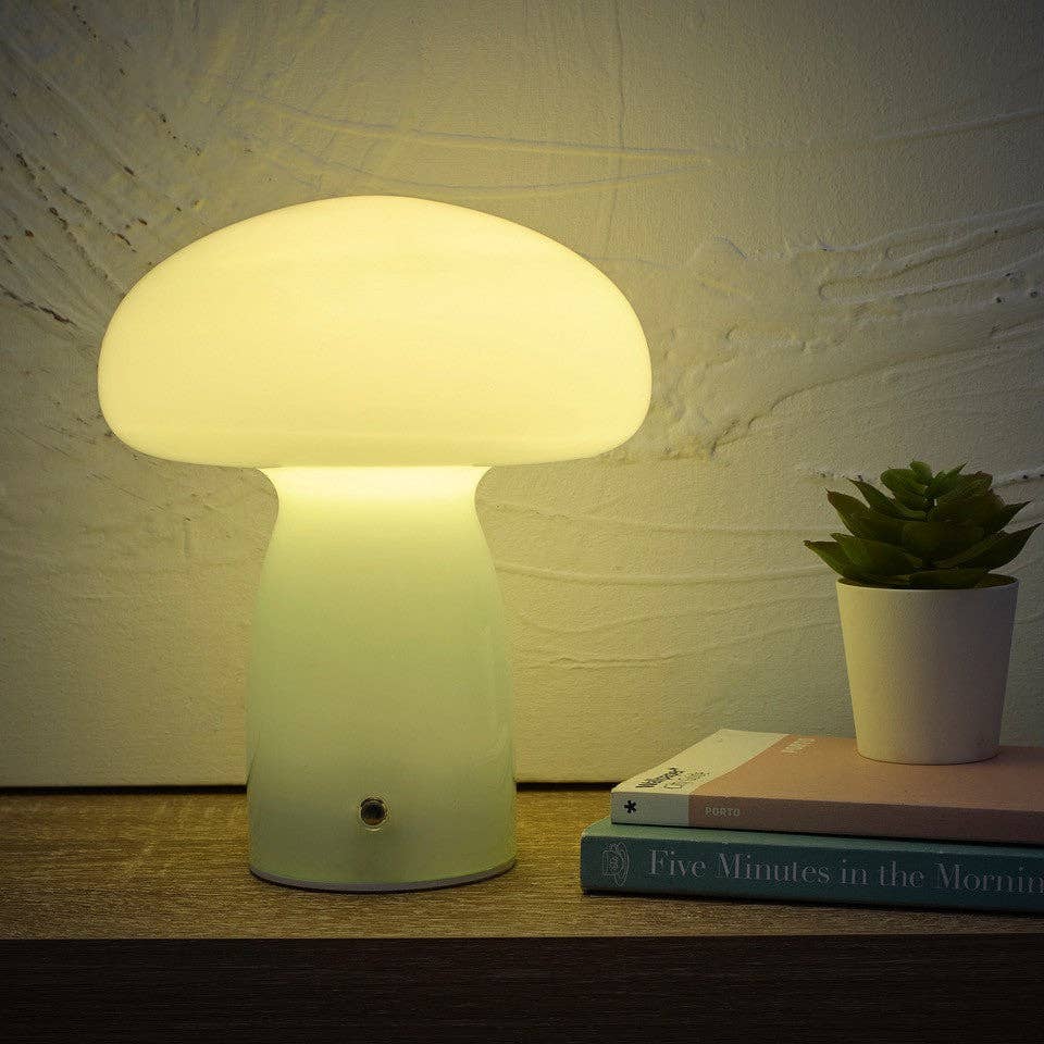 Mushroom Toadstool Glass Table Lamp in White, Duck egg Blue, Green, Lemon, Mocha and Brown - Rechargeable Lamps: Mocha
