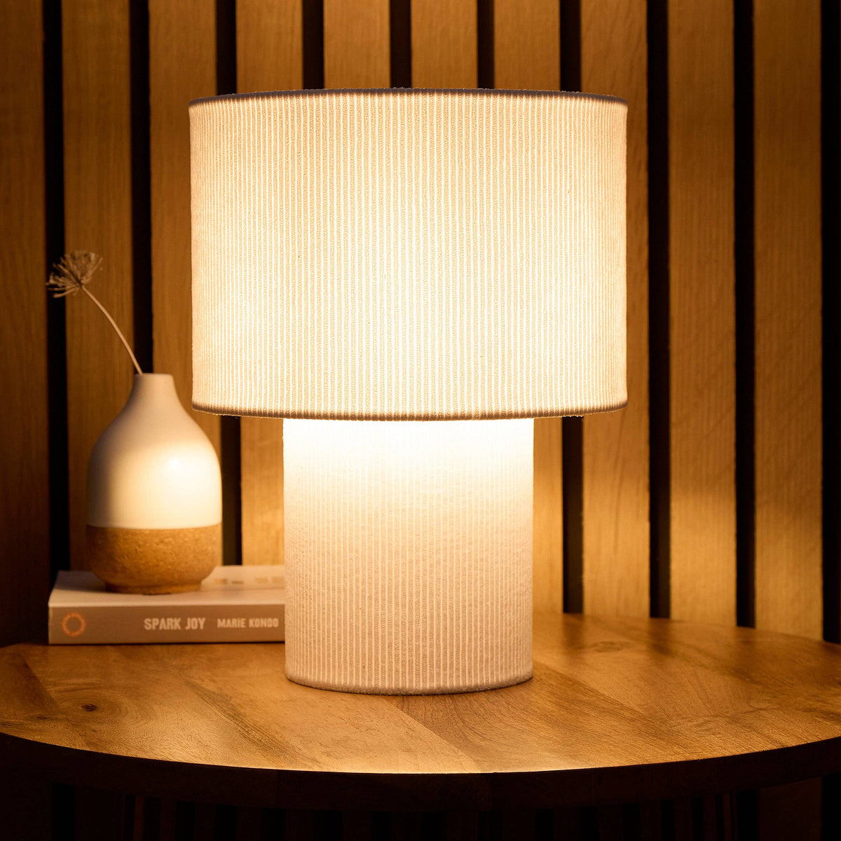 Striped Velvet Table Lamps in a Corduroy Design Available in Ivory, White, Lilac, Dark Green, Soft Green and Brown: Brown