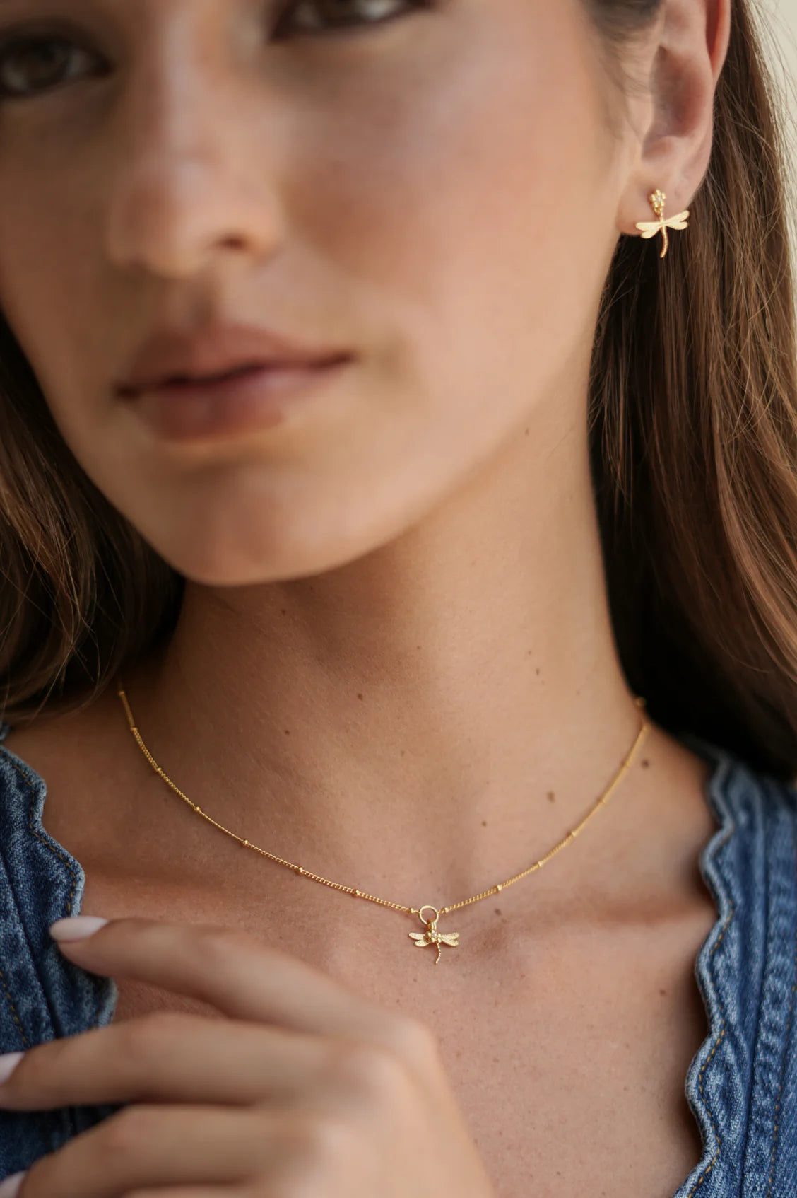 Flower and Dragonfly Gold Necklace