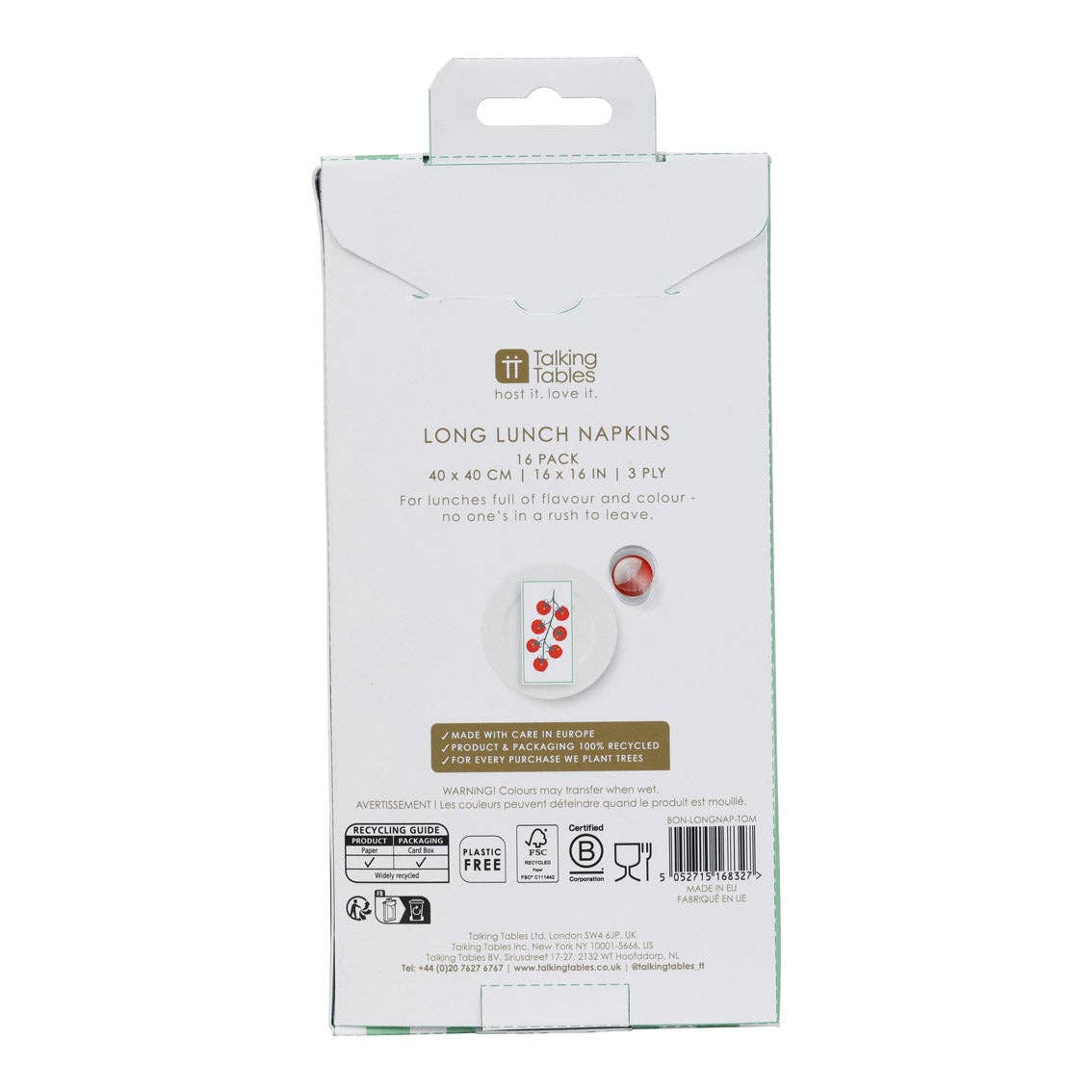 Tomato Long Lunch Paper Napkins - 8 Pack Display | Summer Dinner Napkins |