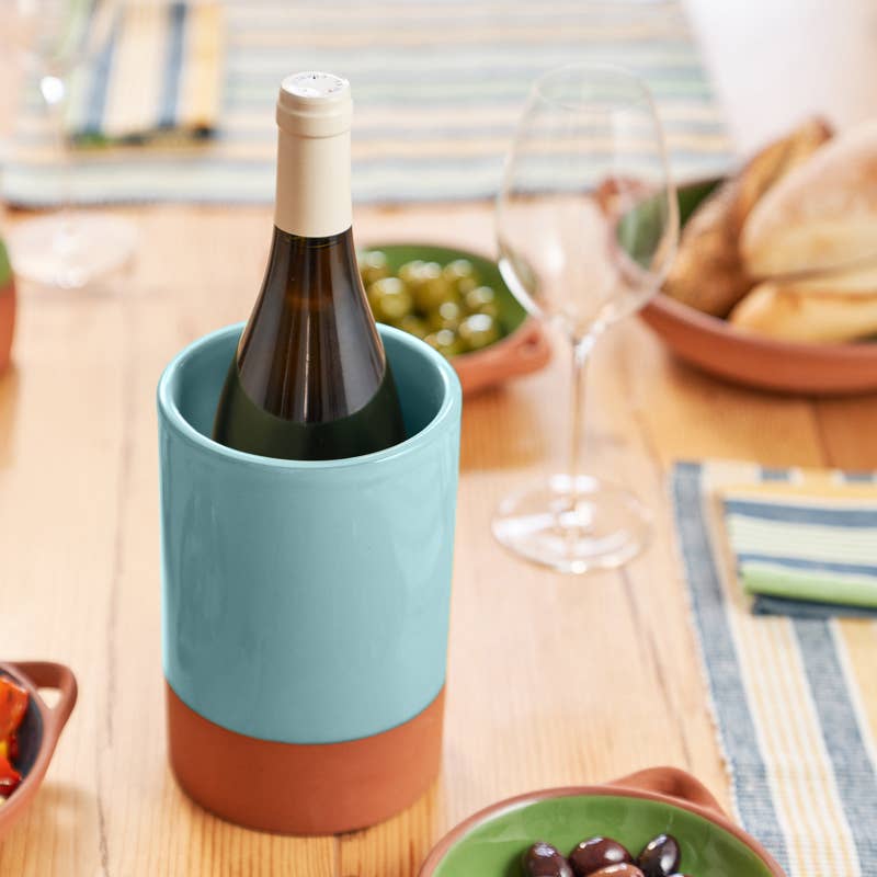 Sintra Glazed Terracotta Wine Cooler - Duck Egg Blue: Blue