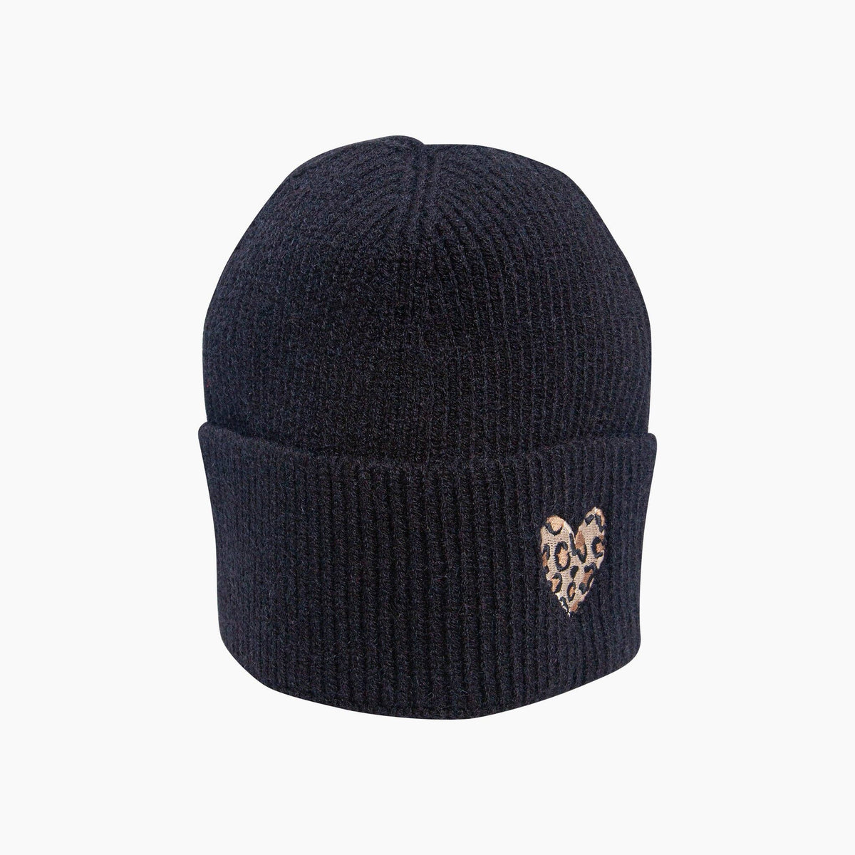 Leopard Print Beanie Hat in Black: One Size