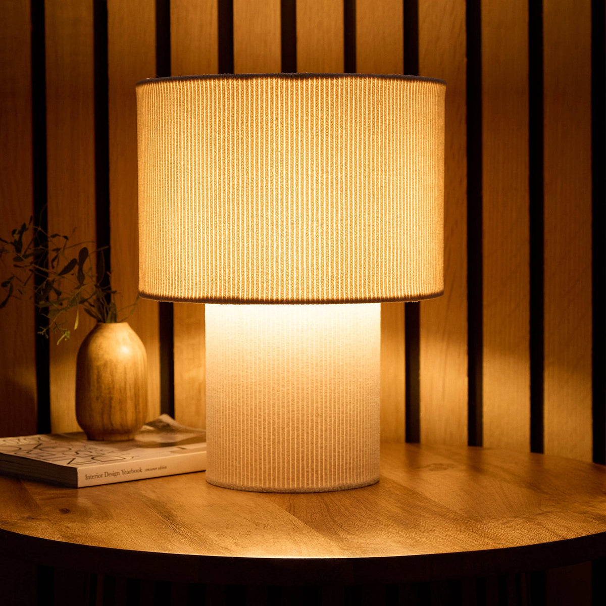 Striped Velvet Table Lamps in a Corduroy Design Available in Ivory, White, Lilac, Dark Green, Soft Green and Brown: Dark Green