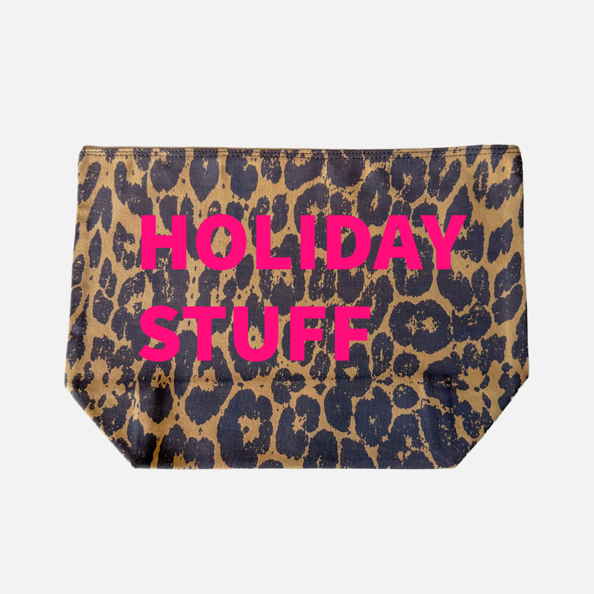 LEOPARD PRINT CANVAS POUCH WITH NEON PINK PRINT: MAKEUP STUFF