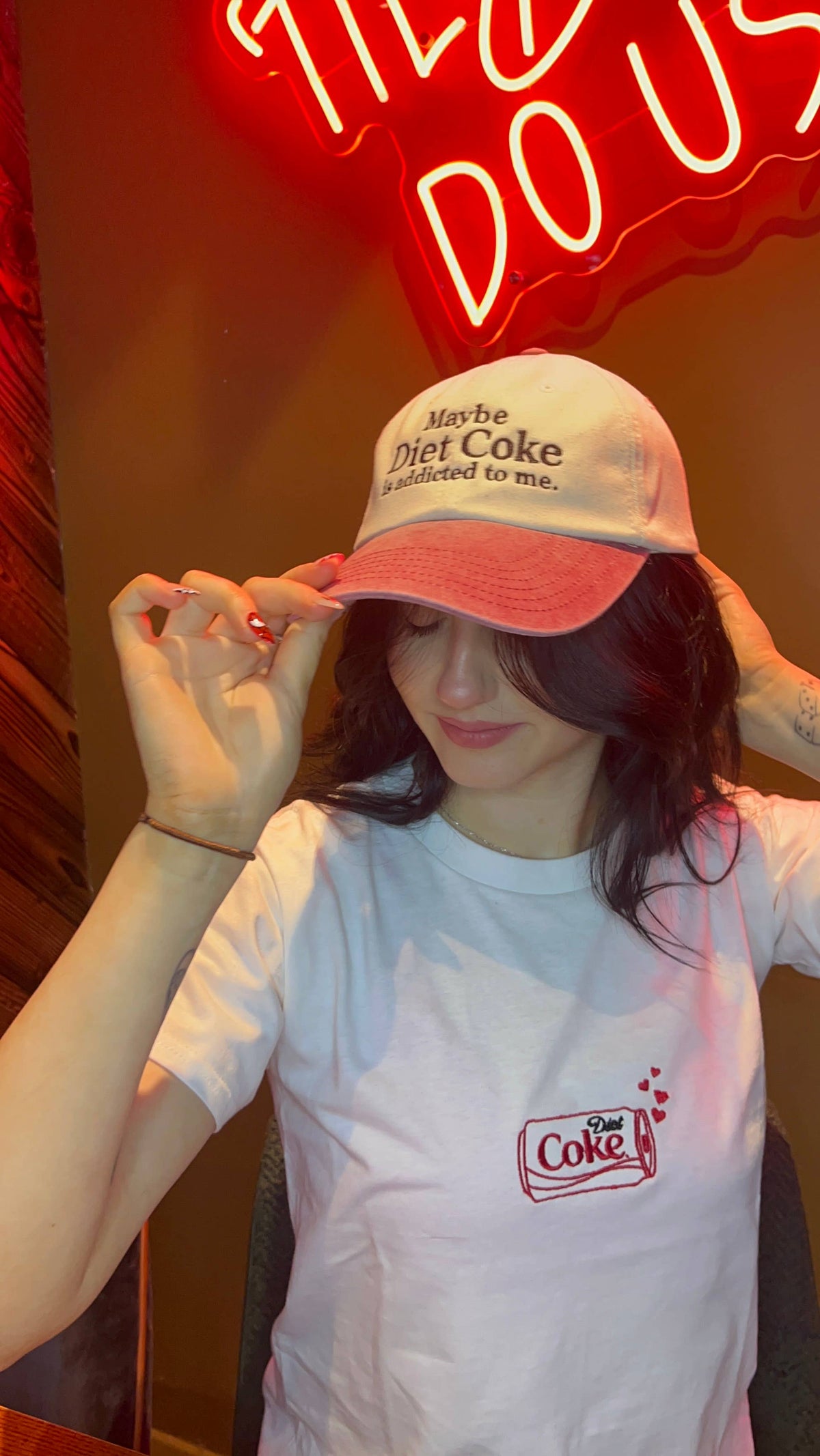 Diet Coke Embroidered Contrast Vintage Cap: Vintage red