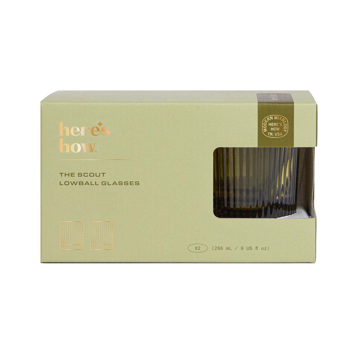 Here's How "The Scout" Lowball Glass - Set of 2 - Olive