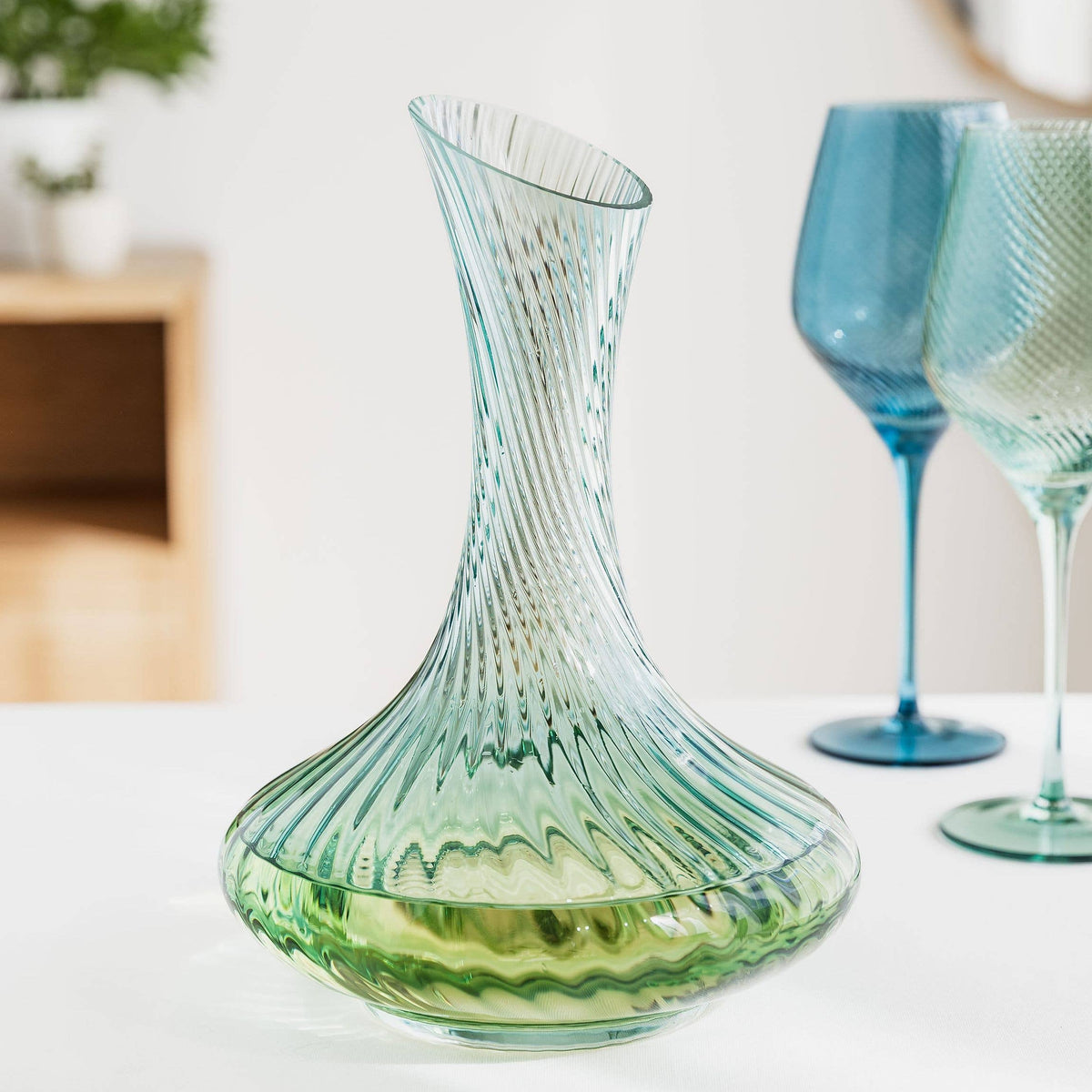 Twist Green Coloured Glass Wine Decanter