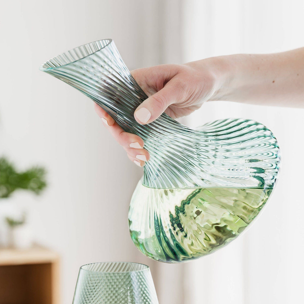 Twist Green Coloured Glass Wine Decanter