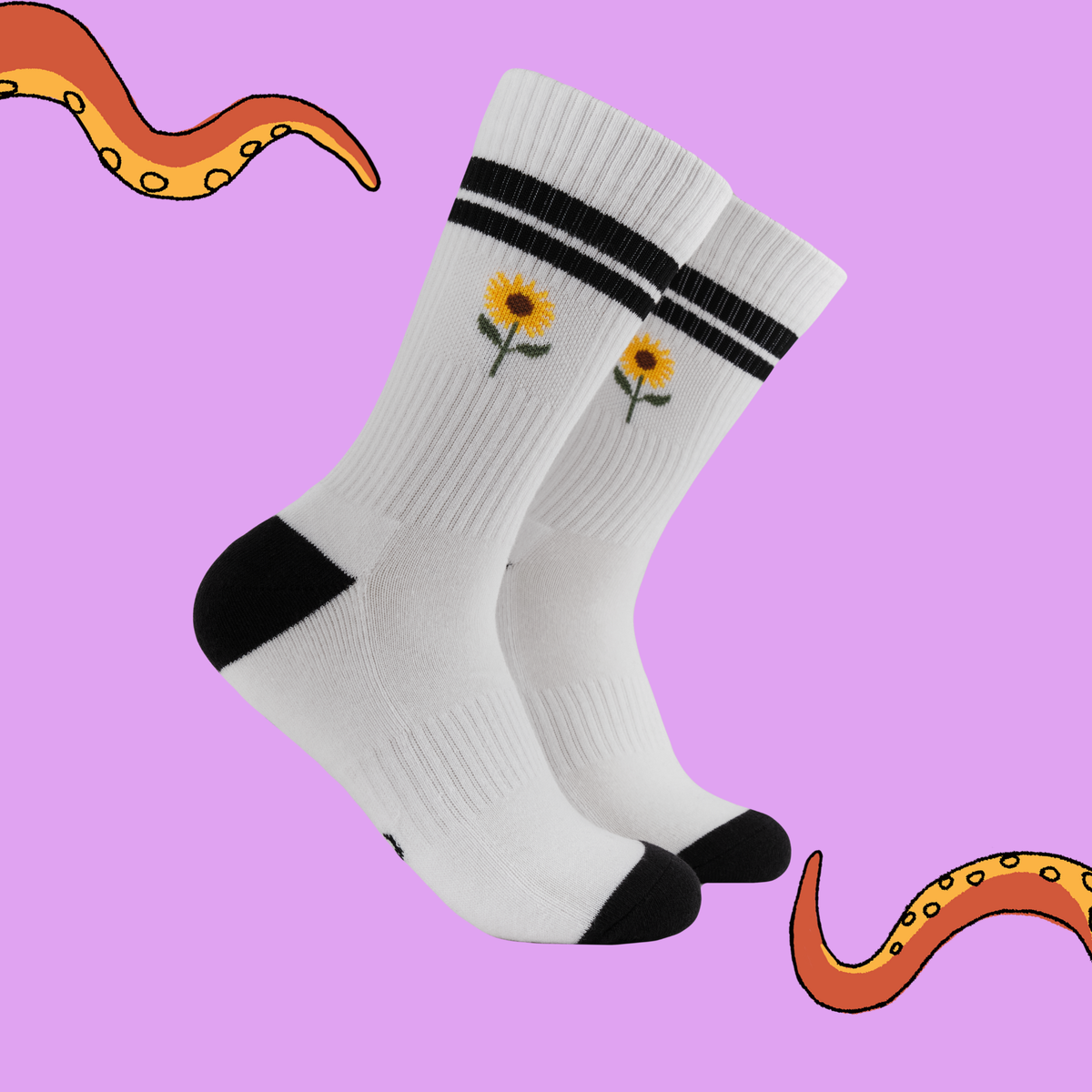 Sunflowers Athletic Socks: WHITE / ONE SIZE (UK 5-11 / EU 38-45 / US 7-12)