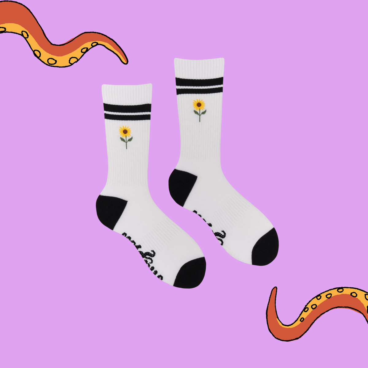 Sunflowers Athletic Socks: WHITE / ONE SIZE (UK 5-11 / EU 38-45 / US 7-12)