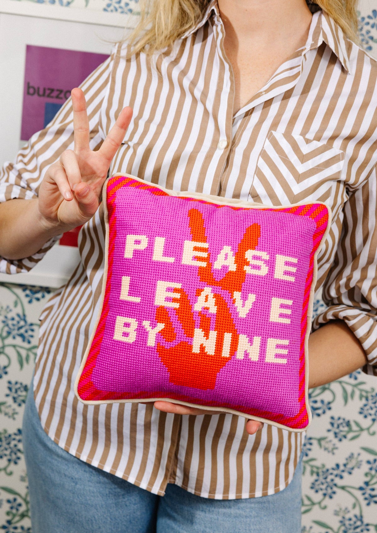 Leave by Nine Needlepoint Cushion