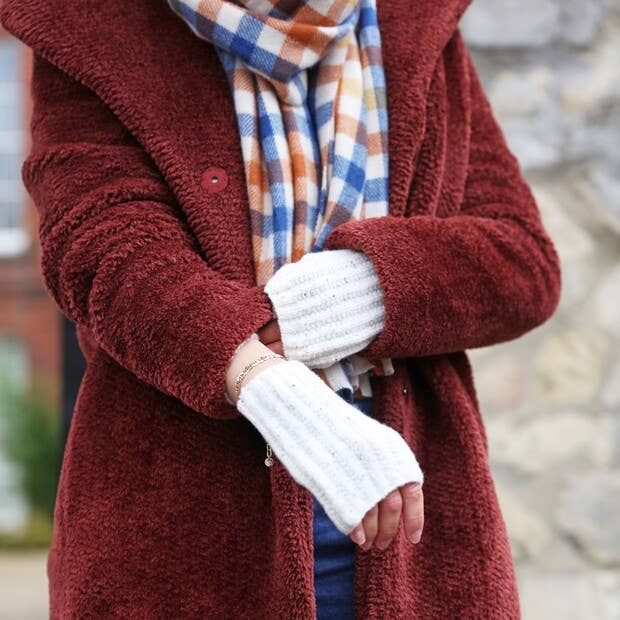Soft Knitted Hand Warmers in Marled Cream
