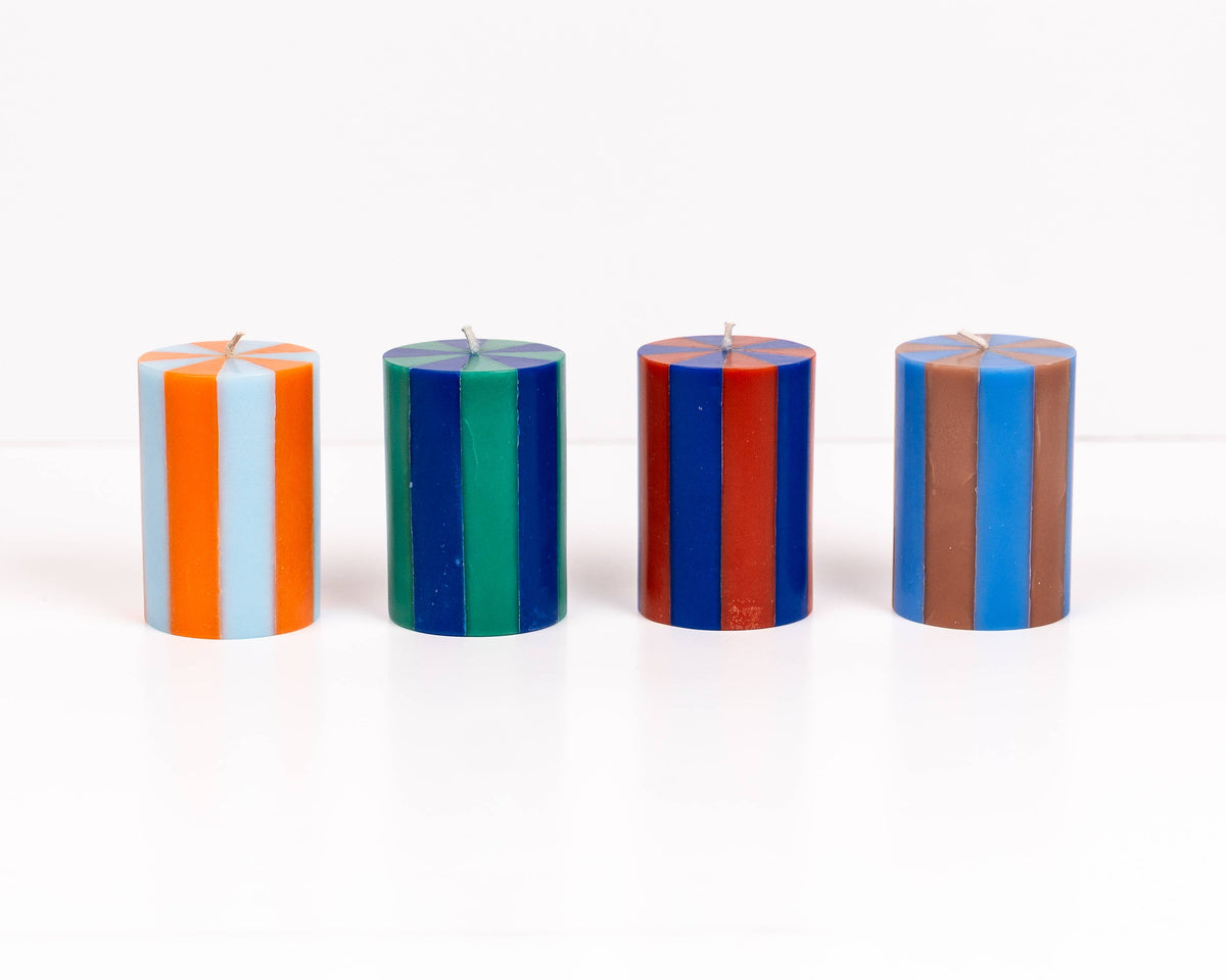 Stripe Pillar Candle S (STOCK): Bright Red / White
