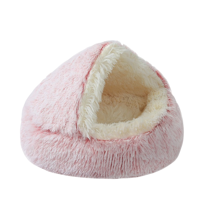 Warm Plush Pet Bed Cave - Semi-Enclosed Cat & Dog Bed: Gray / 60cm