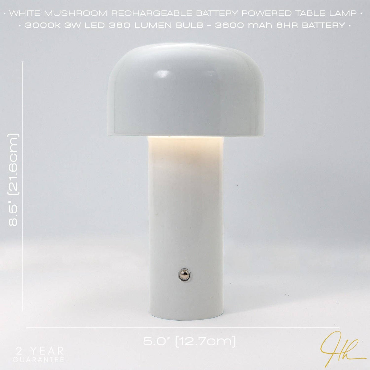 Gloss White Modern Mushroom Style Rechargeable LED Touch Dimmable Table Lamp