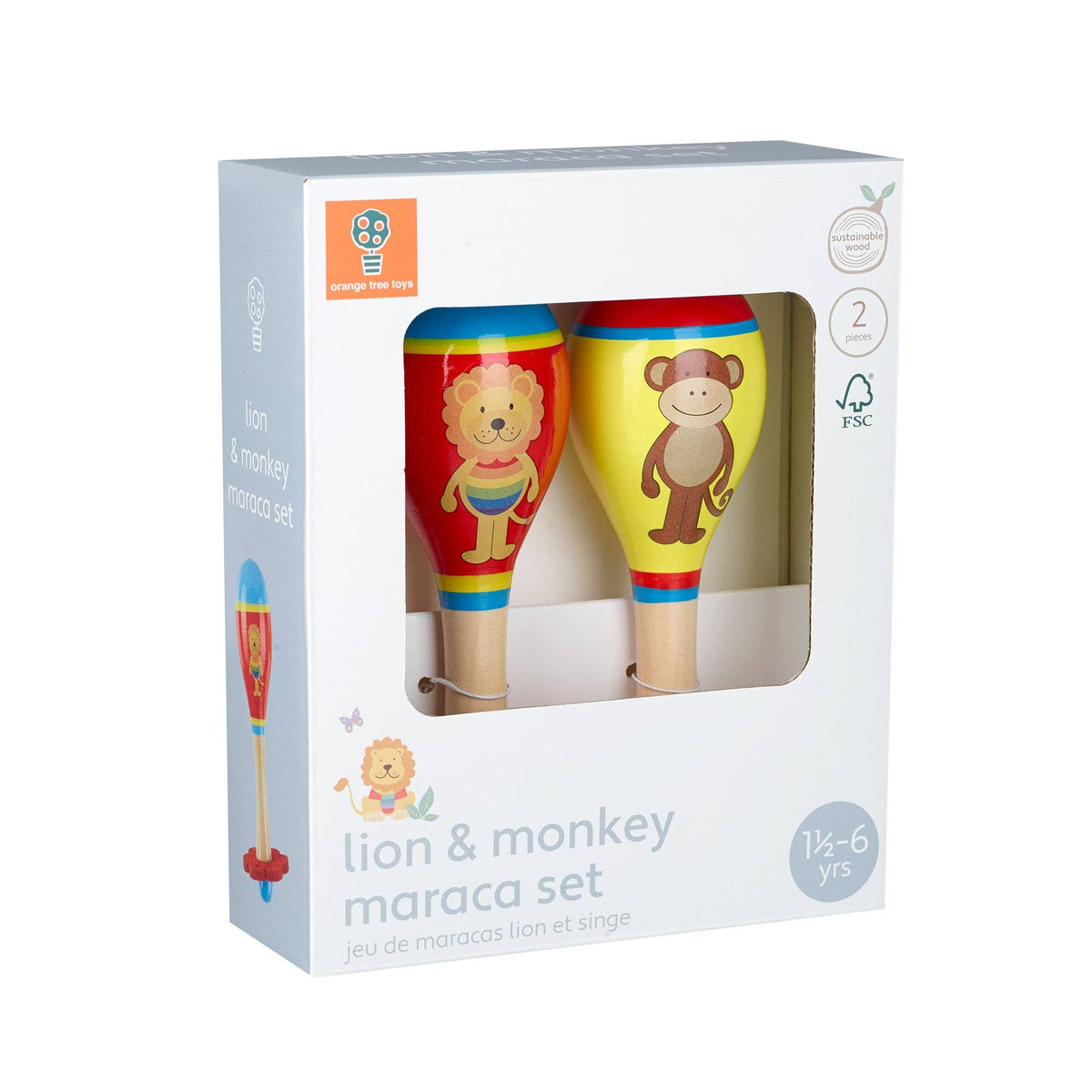 Lion & Monkey Wooden Maraca Set