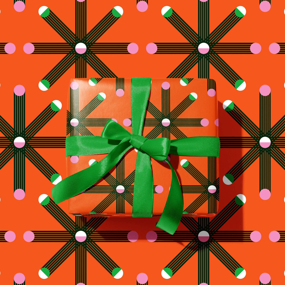 Christmas Seventies 9 Orange Star | Festive Wrapping Paper